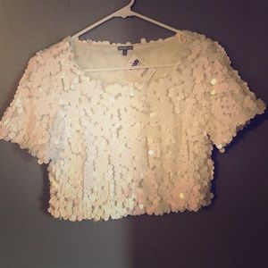 New White sequin crop top
